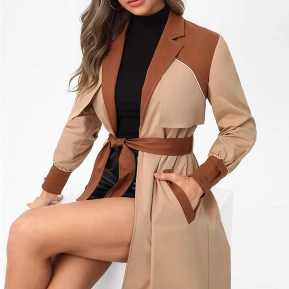 SHEIN X VALERIA GÓMEZ Two Tone Belted Trench Coat - Picture 5 of 12